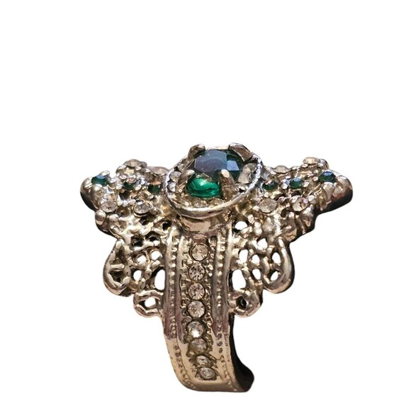 Victorian Trading Green Rhinestone & CZ Sterling Silver 925 Queen Ring Size 6 - Picture 16 of 16
